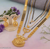 Mangalsutra Combo Deal Gold Plated Necklace Pendant Mangalsutra 30 Inch And 18 Inch Combo Pack With Earring for Women (Pack of 5)